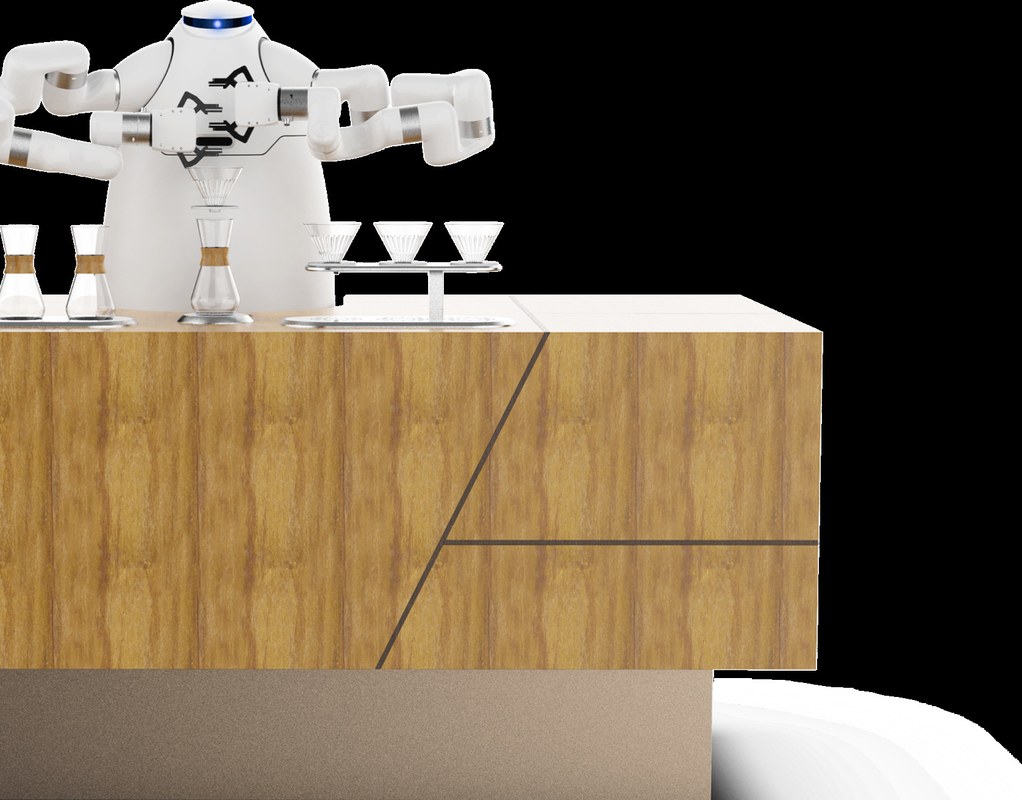 Создатель RJ45 HDMI машины кофе руки робота взаимодействует Artisanal робот Latte кафа на Олимпийских Играх зимы